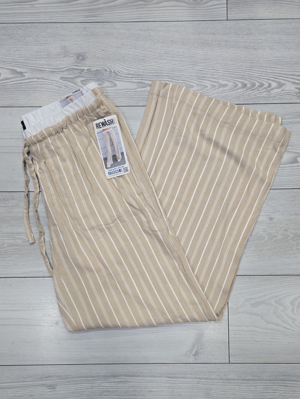 Rewash Beige and White Striped Linen Pants